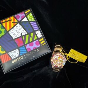 Invicta Vibrant Artistic Dial Watch with Gold-Tone Band
